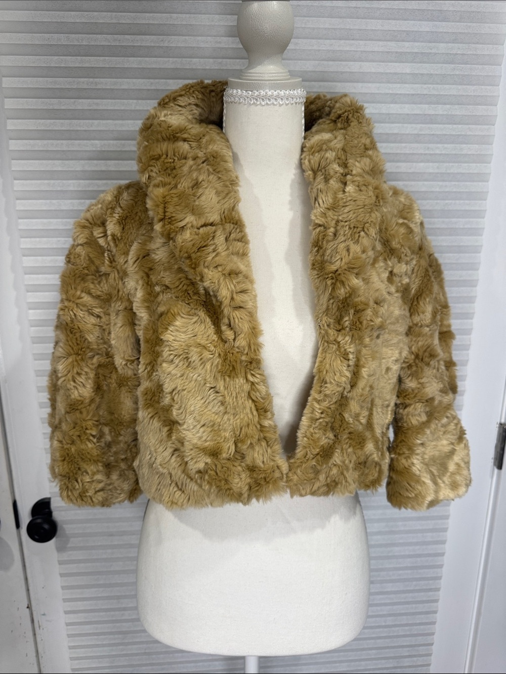 mac & jac Plush Faux Fur Cropped Jacket in Camel-Tan CB0873